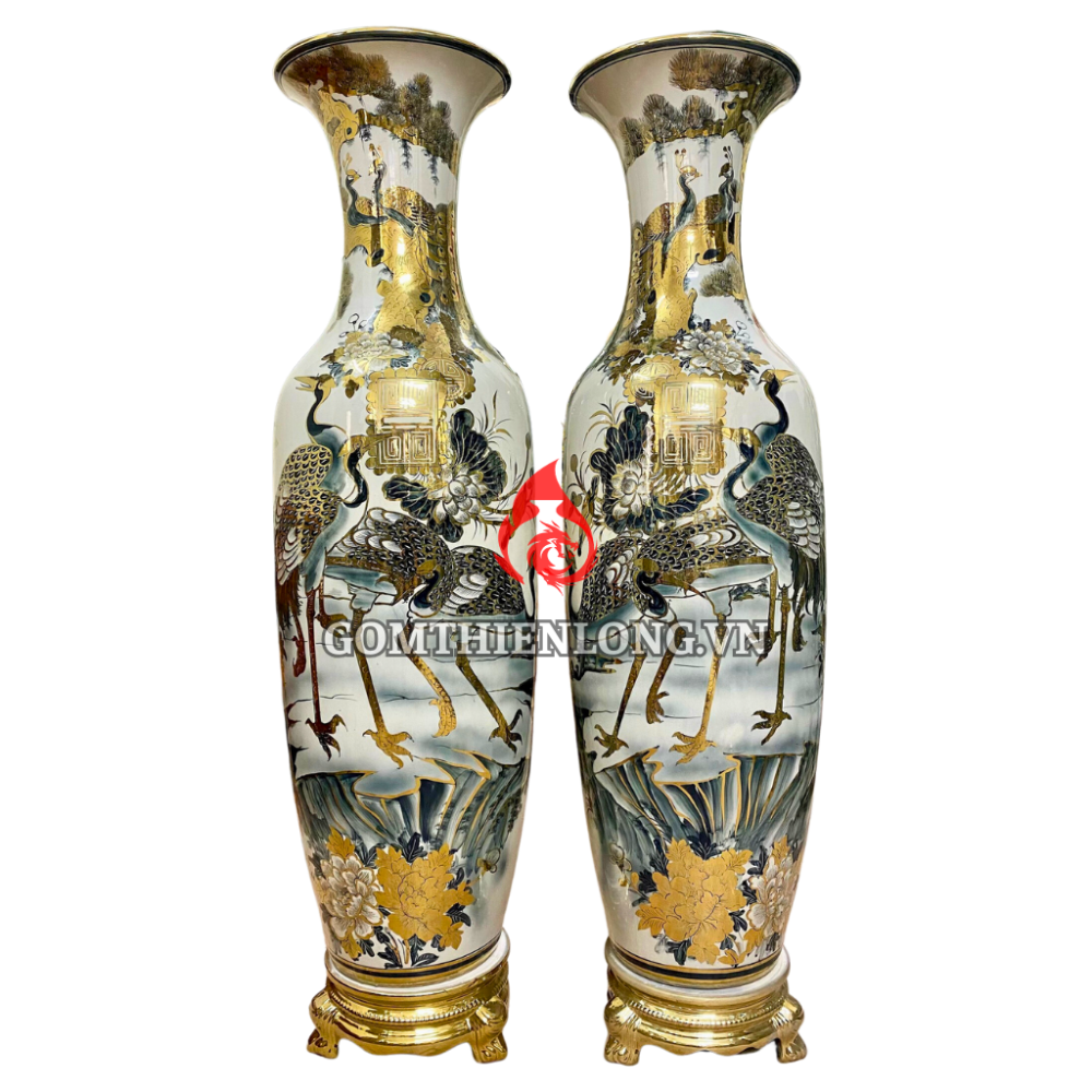 Lộc Bình Bát Tràng Vẽ Vàng Tùng Hạc Diên Niên 230111