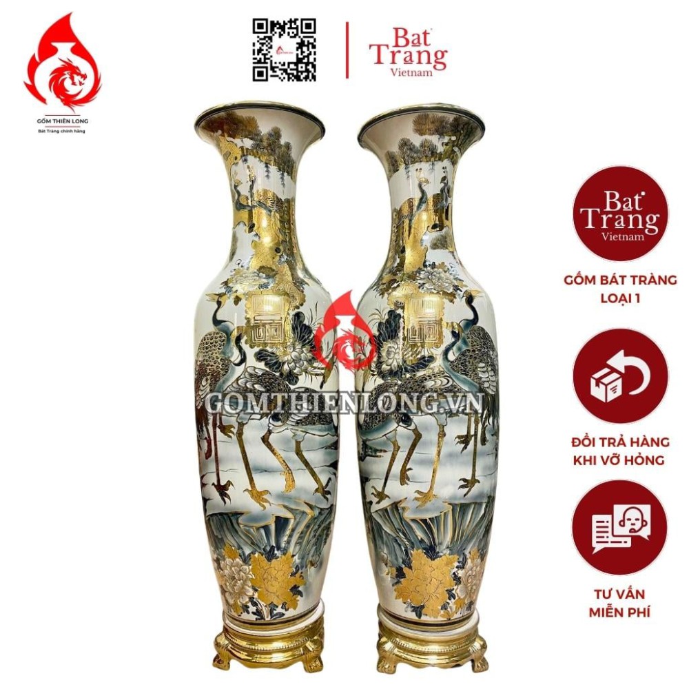 Lộc Bình Bát Tràng Vẽ Vàng Tùng Hạc Diên Niên 230111