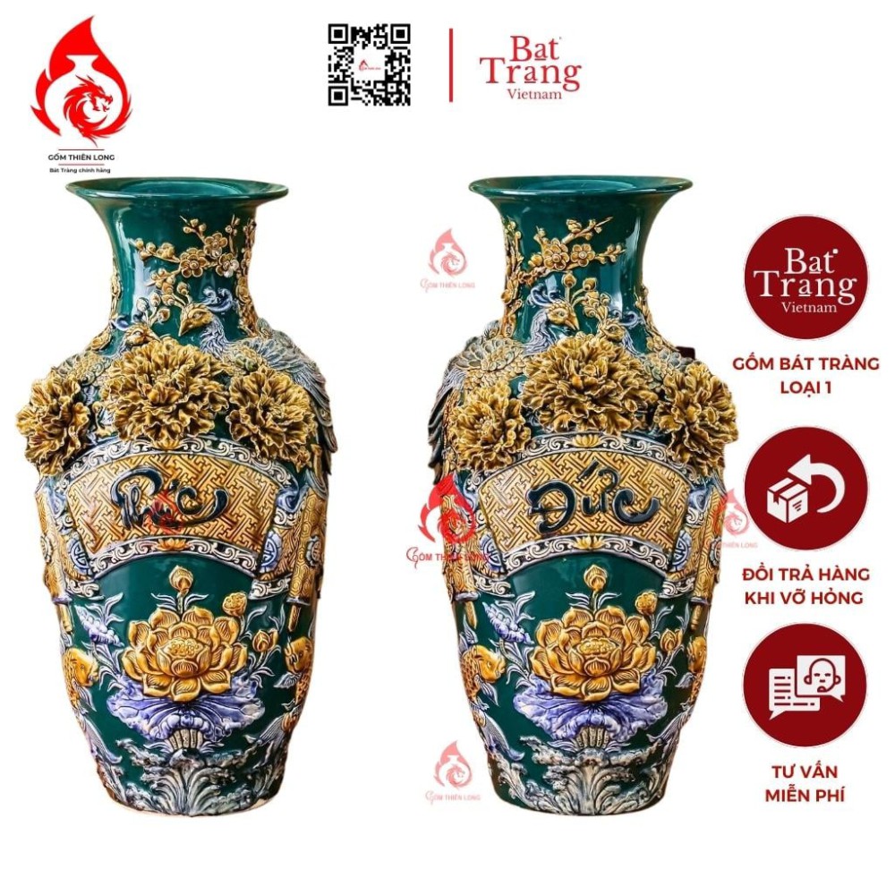 Lộc Bình Bát Tràng Men Xanh Lục Bảo Phúc Đức 230969