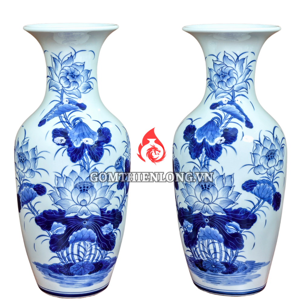 Lộc Bình Bát Tràng Men Lam Ngọc Vẽ Sen 236691