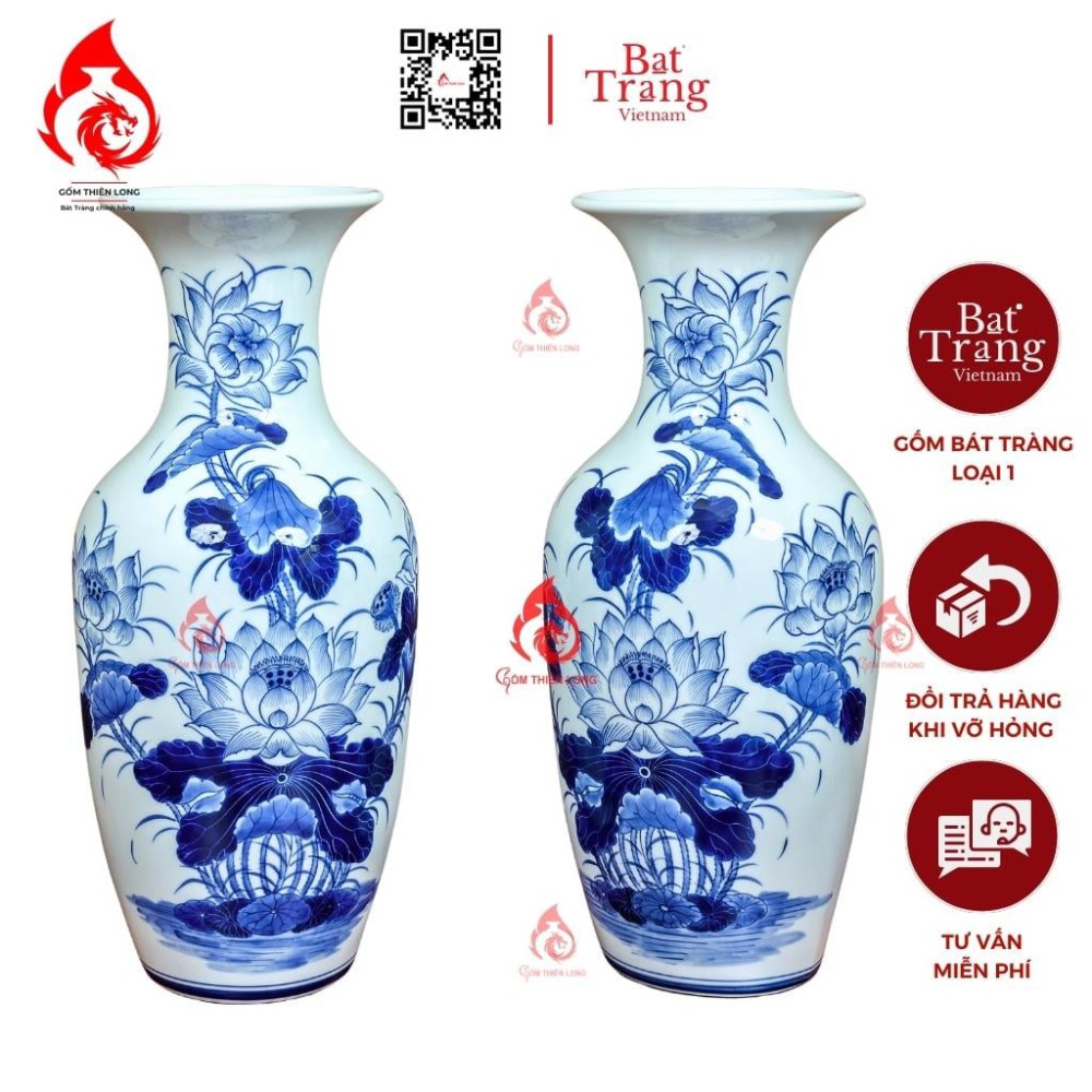 Lộc Bình Bát Tràng Men Lam Ngọc Vẽ Sen 236691