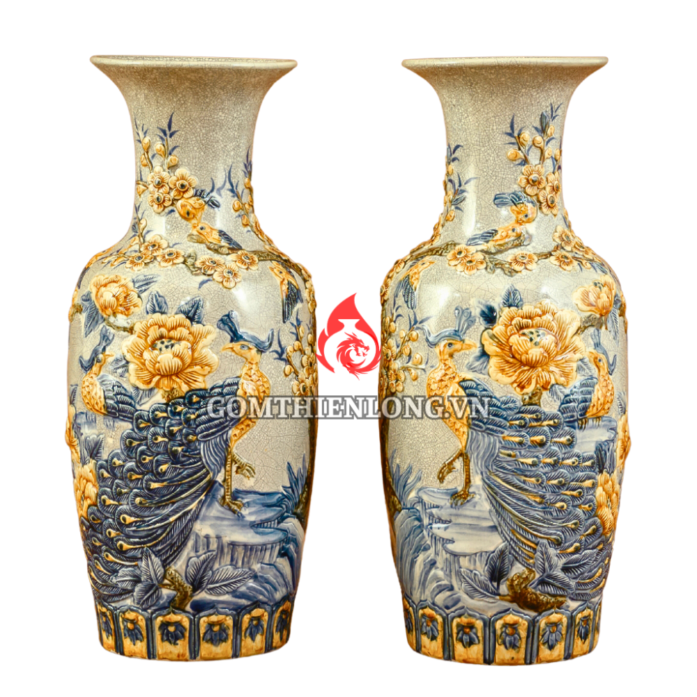 Lộc Bình Men Rạn Đắp Nổi Công Đào 236637