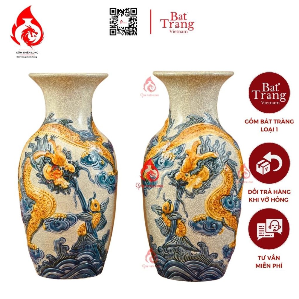 Lộc Bình Men Rạn Đắp Nổi Long Cuốn Thủy 236639