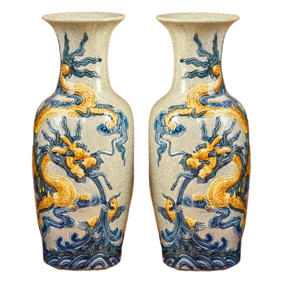 Lộc Bình Men Rạn Đắp Nổi Long Cuốn Thủy 236639