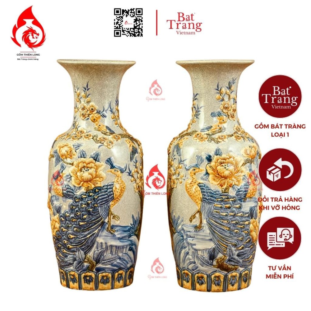Lộc Bình Men Rạn Đắp Nổi Công Đào 236637
