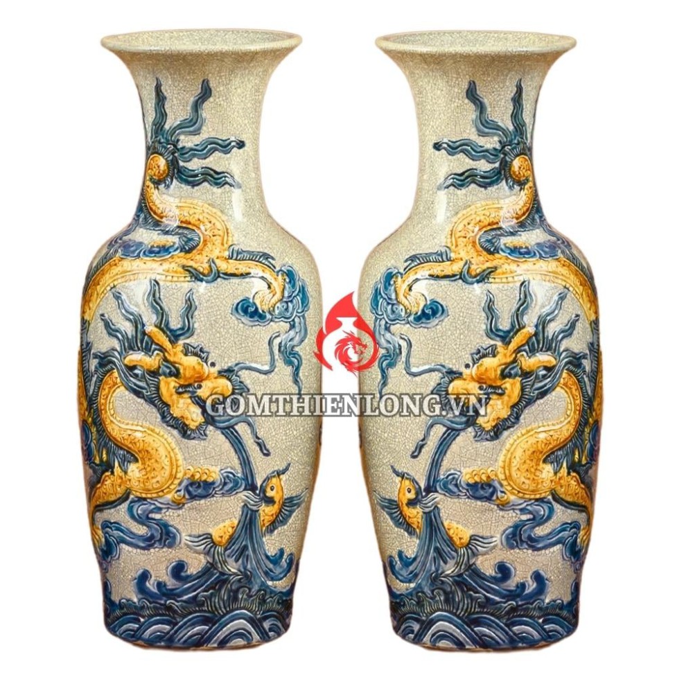 Lộc Bình Men Rạn Đắp Nổi Long Cuốn Thủy 236639