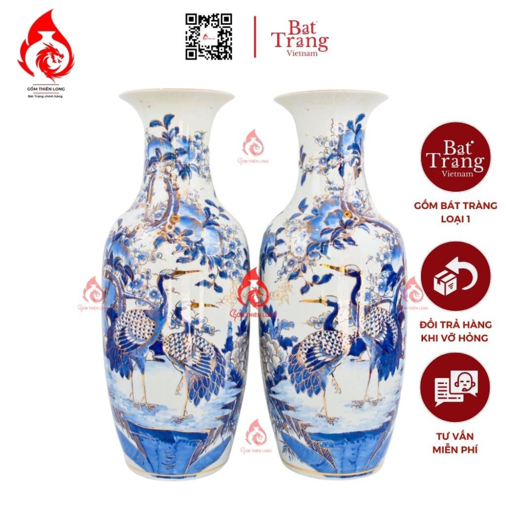 Lộc Bình Men Lam Vẽ Vàng Phú Quý Trường Thọ 236101