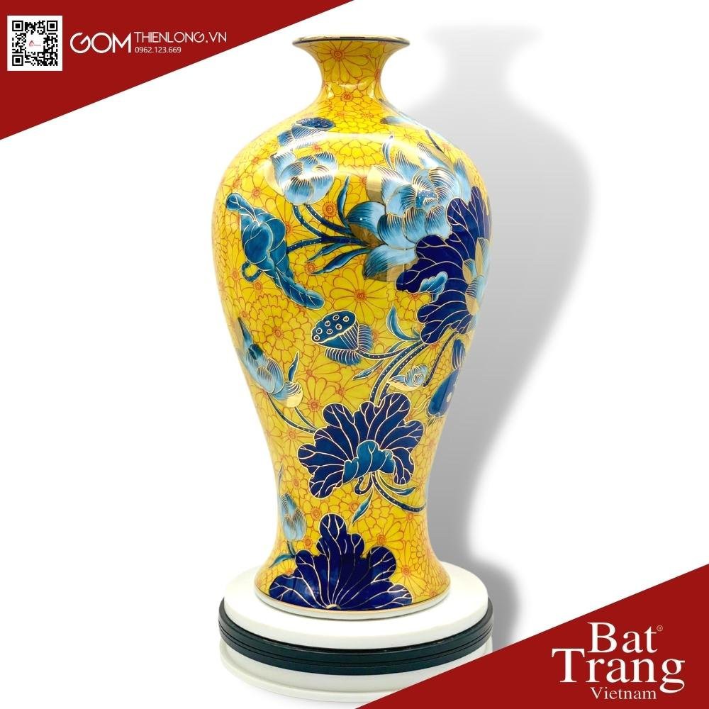 Mai Bình Tài Lộc Sen Cá Vẽ Vàng Nền Vàng