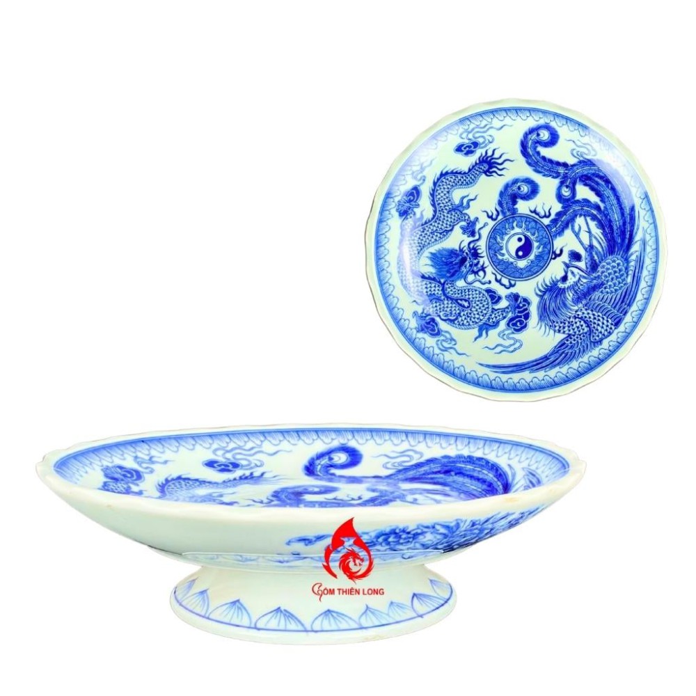 Mâm Bồng Sứ Men Lam Vẽ Rồng Phượng 230880
