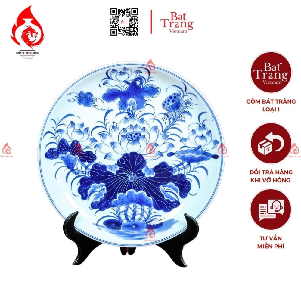 Mâm Bồng Sứ Men Lam Vẽ Sen 230874S