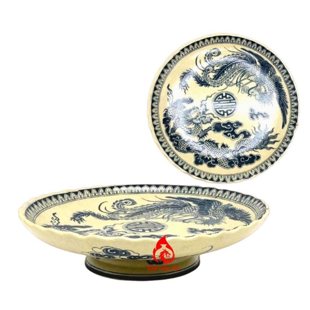 Mâm Bồng Sứ Men Rạn Vẽ Rồng Phượng 230886R