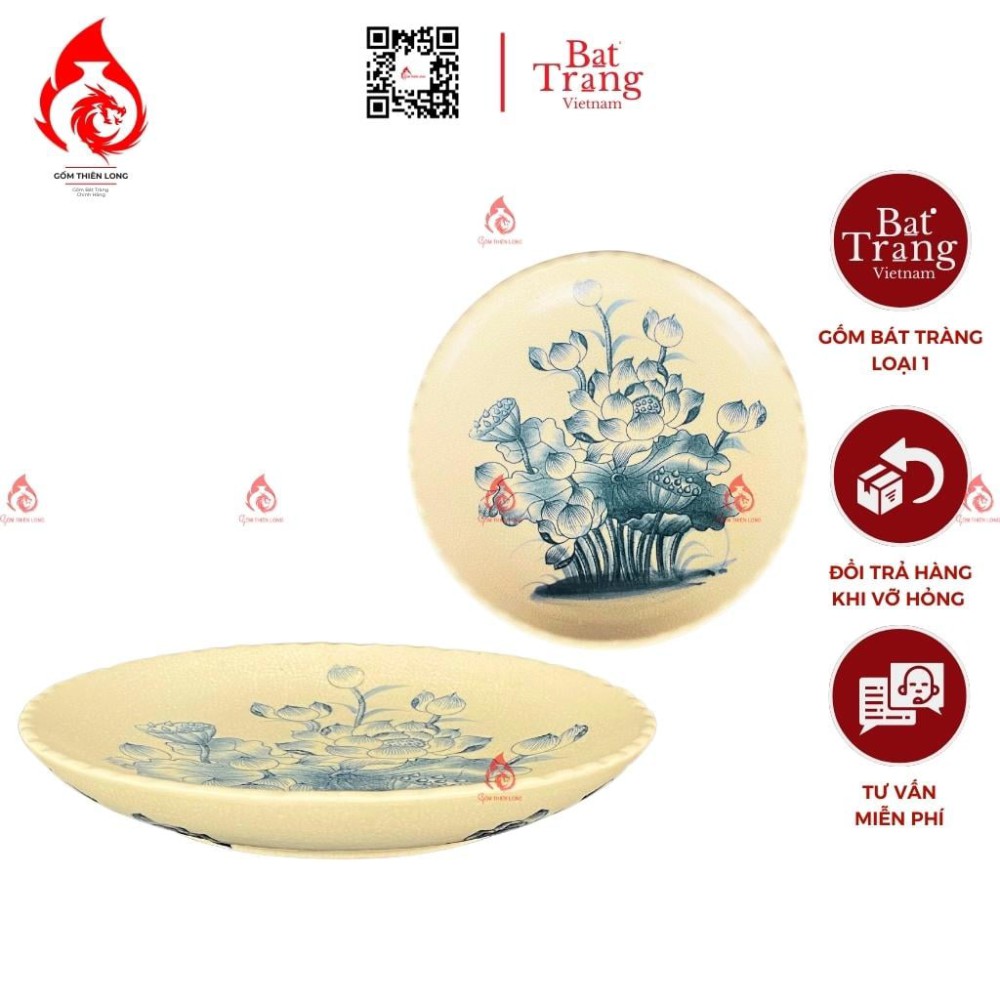 Mâm Bồng Sứ Đế Thấp Men Rạn Vẽ Hoa Sen 230887S
