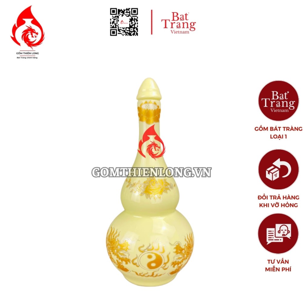 Nậm Rượu Thờ Bát Tràng Men Vàng Vẽ Ánh Kim 240137