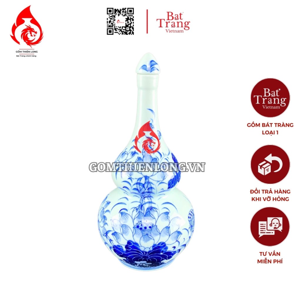 Nậm Rượu Thờ Men Lam Ngọc Vẽ Hoa Sen 240121