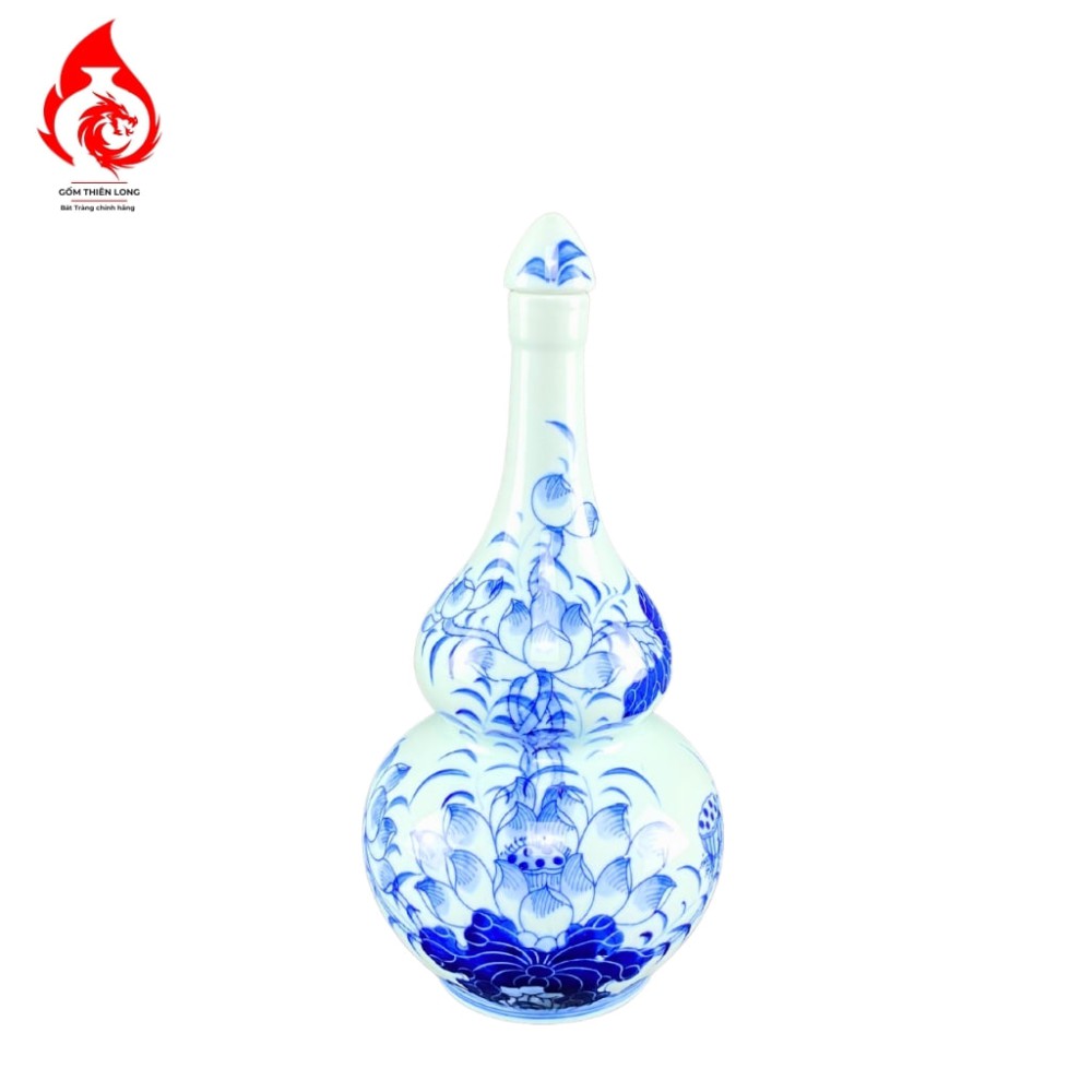 Nậm Rượu Thờ Men Lam Ngọc Vẽ Hoa Sen 240121