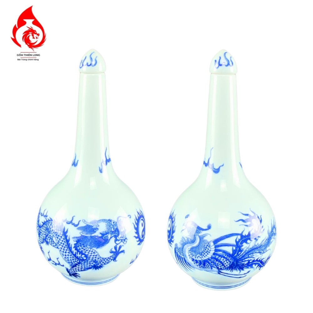 Nậm Rượu Thờ Men Lam Ngọc Vẽ Rồng Phượng 240120
