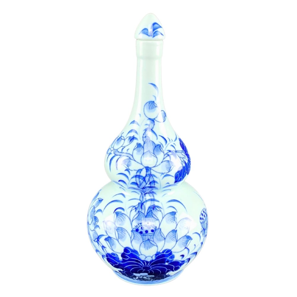 Nậm Rượu Thờ Men Lam Ngọc Vẽ Hoa Sen 240121