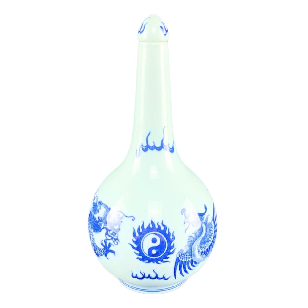 Nậm Rượu Thờ Men Lam Ngọc Vẽ Rồng Phượng 240120