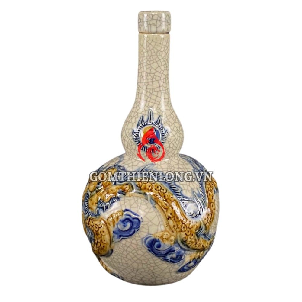 Nậm Rượu Thờ Bát Tràng Men Rạn Đắp Nổi Rồng 240132