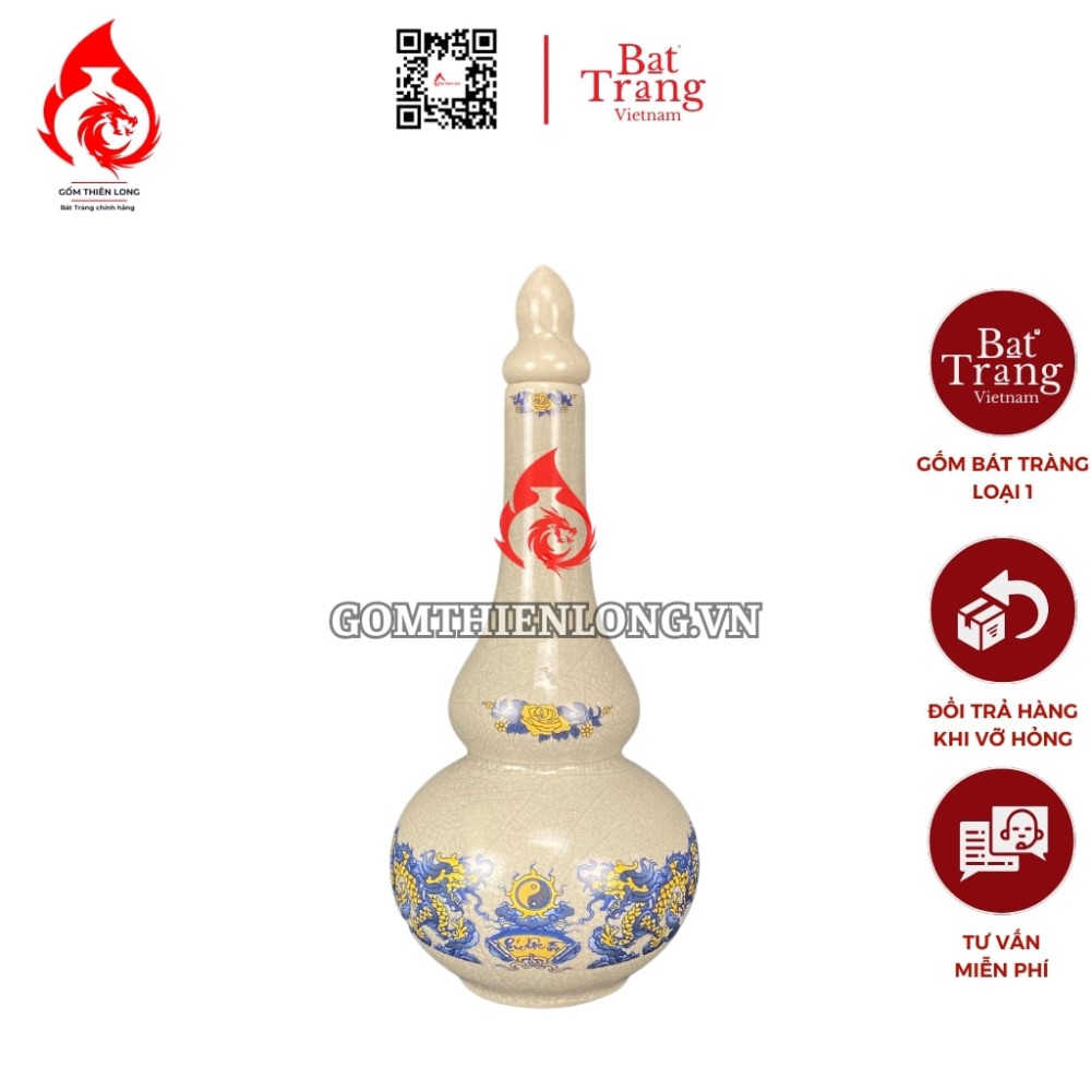 Nậm Rượu Thờ Bát Tràng Men Rạn Phúc Lộc Thọ 240135