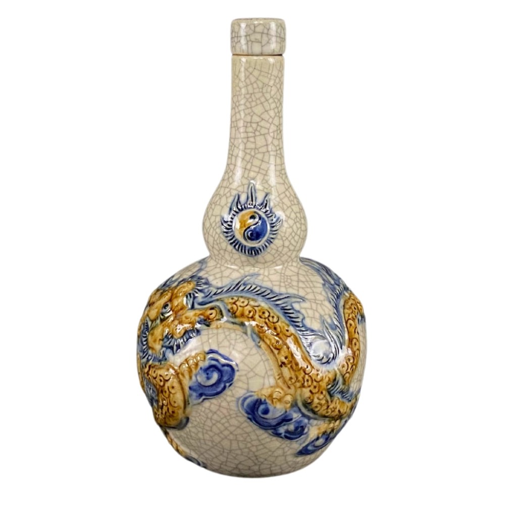 Nậm Rượu Thờ Bát Tràng Men Rạn Đắp Nổi Rồng 240132