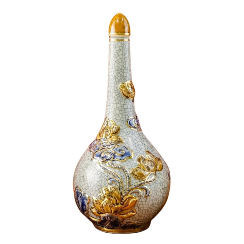 Nậm Rượu Thờ Bát Tràng Men Rạn Vẽ Vàng 240147