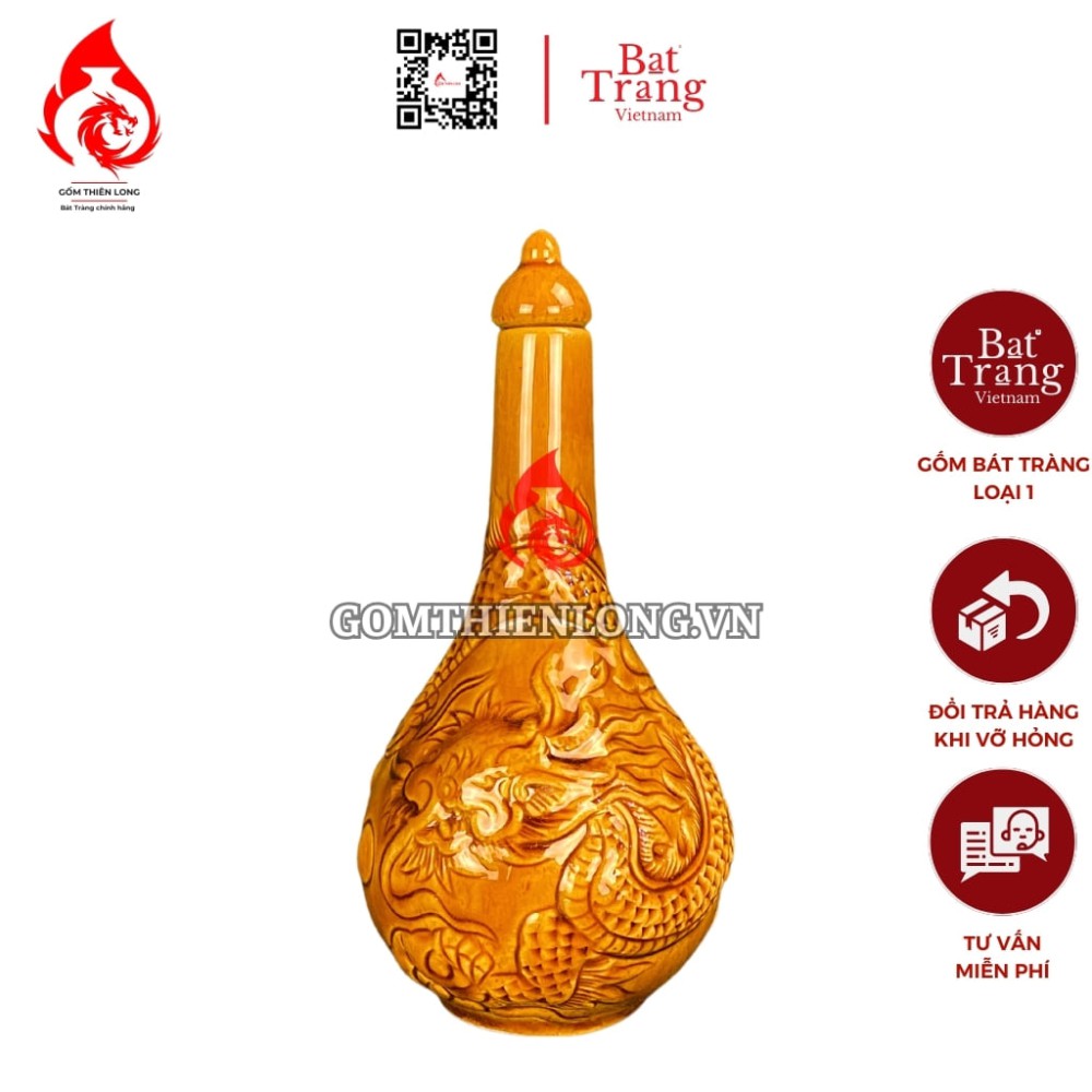 Nậm Rượu Thờ Bát Tràng Men Vàng Hoàng Thổ 240140