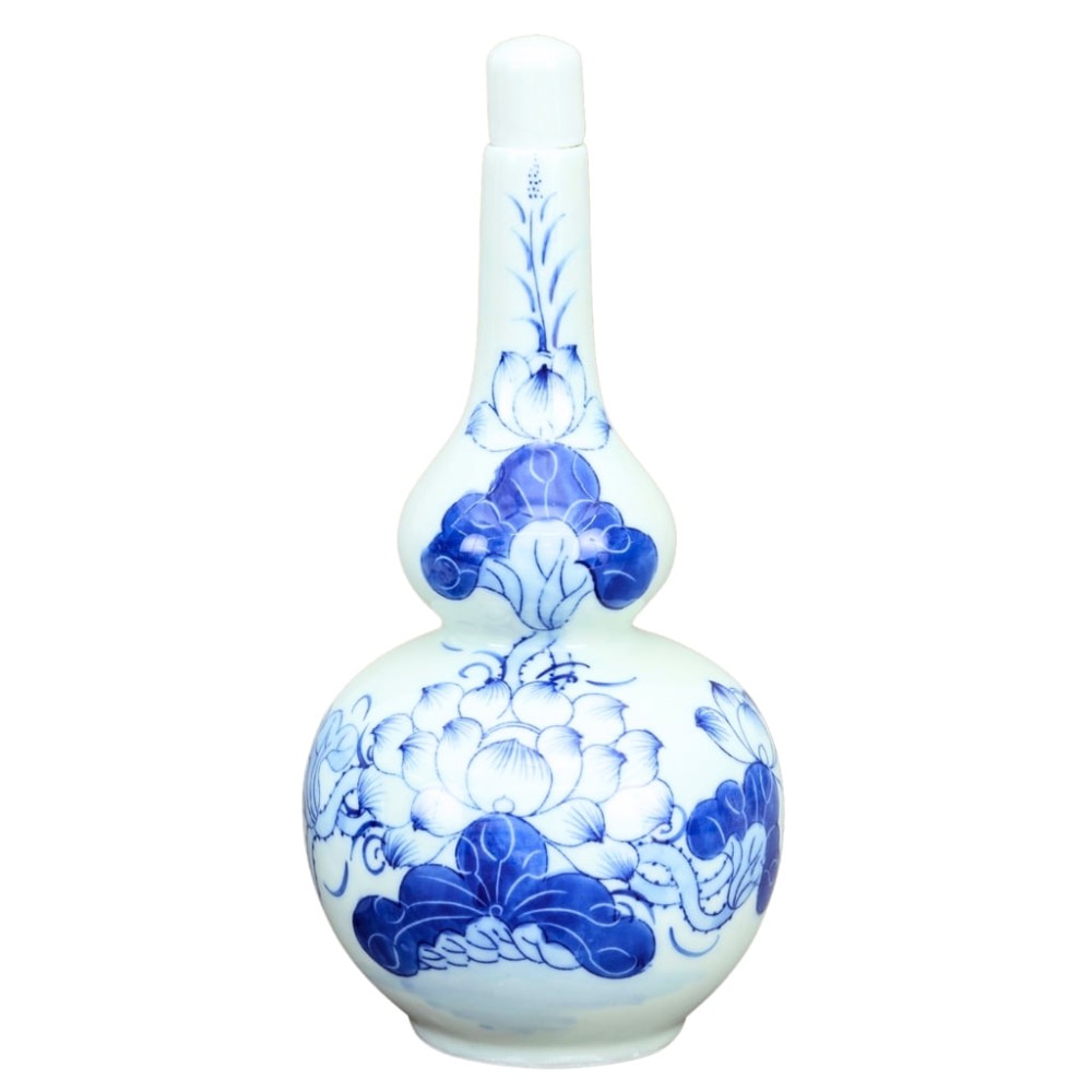 Nậm Rượu Thờ Bát Tràng Men Xanh Lam Vẽ Hoa Sen 240123