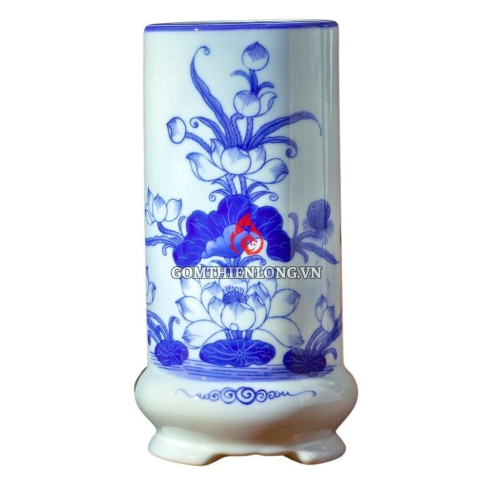 Ống Đựng Nhang Bát Tràng Men Lam Vẽ Hoa Sen 231078