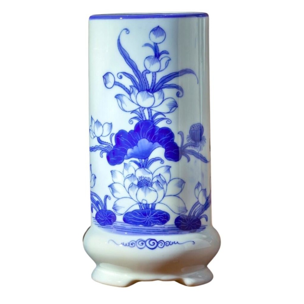 Ống Đựng Nhang Bát Tràng Men Lam Vẽ Hoa Sen 231078