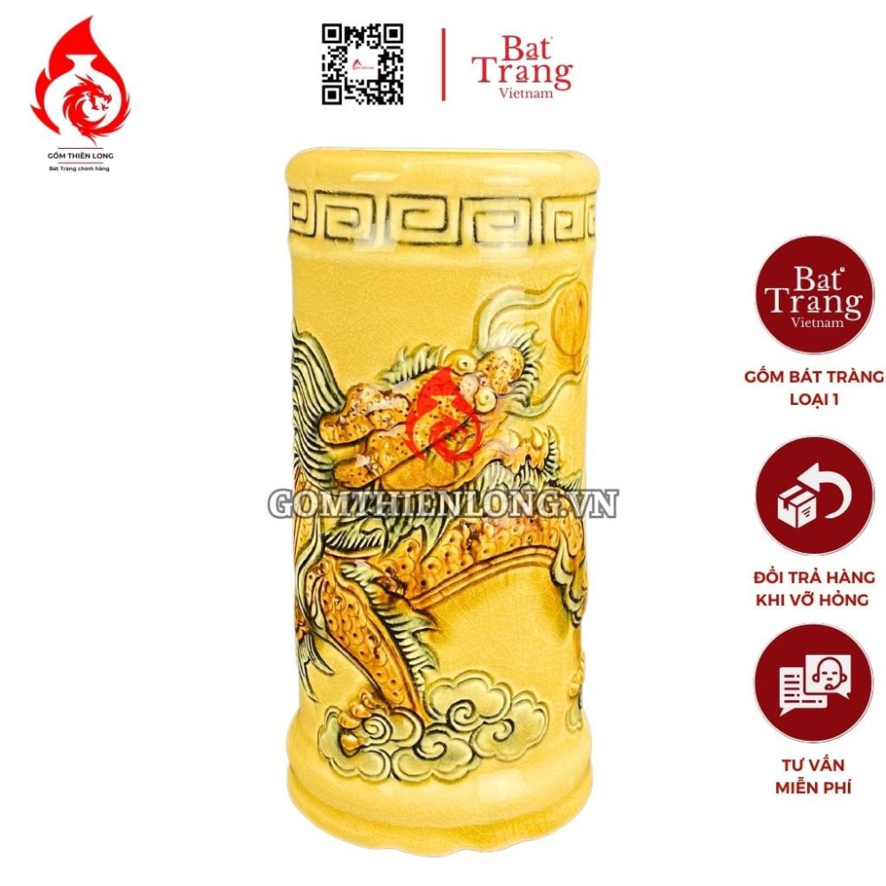 Ống Đựng Nhang Bát Tràng Men Rạn Vàng Hoàng Lưu Ly 231085