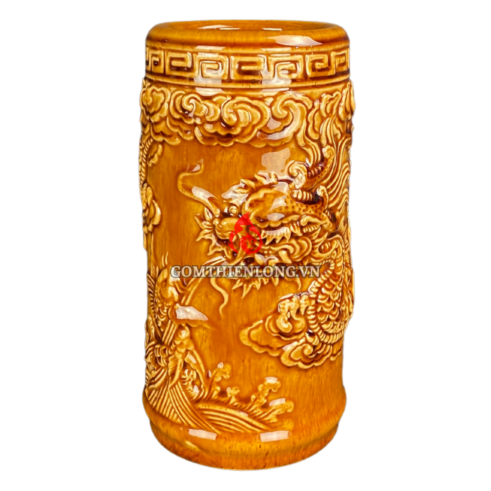 Ống Đựng Nhang Bát Tràng Men Vàng Hoàng Thổ 231087