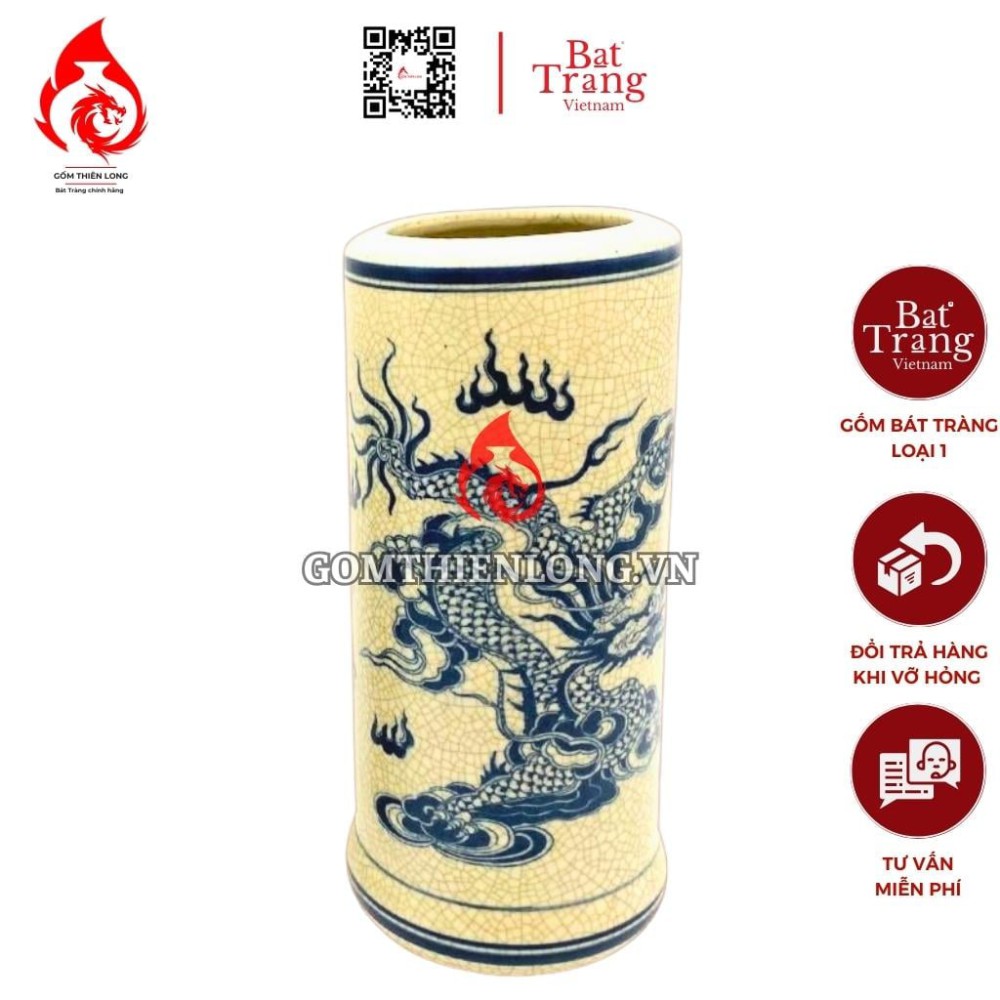 Ống Đựng Nhang Bát Tràng Men Rạn Vẽ Rồng Phượng 231088