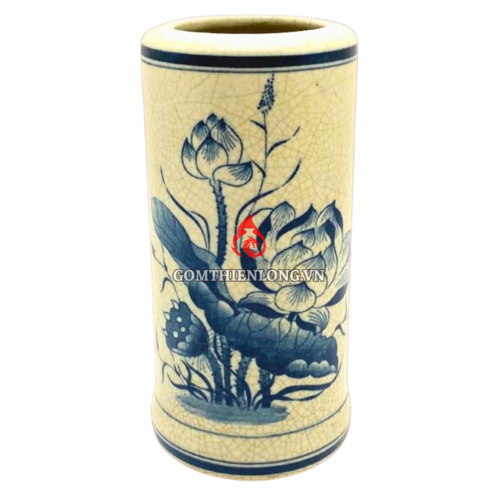 Ống Đựng Nhang Bát Tràng Men Rạn Vẽ Sen 231089