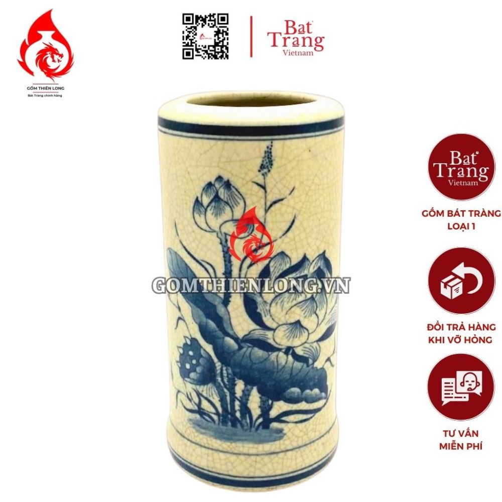 Ống Đựng Nhang Bát Tràng Men Rạn Vẽ Sen 231089