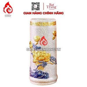 Ống Đựng Nhang Bằng Sứ Men Rạn Dát Vàng Hoa Sen 231098