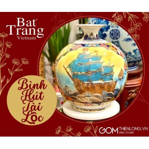 Bình Hút Lộc Vẽ Vàng | Tứ Cảnh Tài - Lộc | Thuận Buồm - Mã Đáo