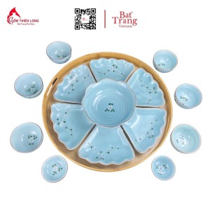 Bộ Bát Đĩa Thắp Hương | Xanh Ngọc Vẽ Đào Trắng