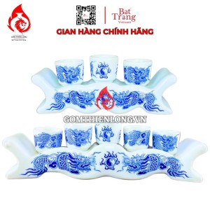 Bộ Kỷ Chén Thờ Men Lam Vẽ Long Chầu Nguyệt 231050