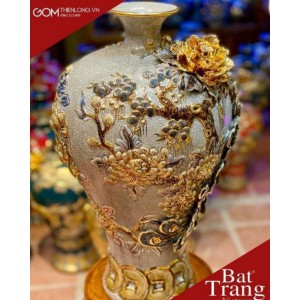 Mai Bình Đắp Nổi Vẽ Vàng Công Hoa Phú Quý