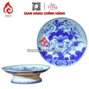Mâm Bồng Sứ Bát Tràng Men Lam Vẽ Hoa Sen 231107