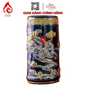 Ống Đựng Nhang Bằng Sứ Men Xanh Tím Vẽ Vàng Hoa Sen 231102